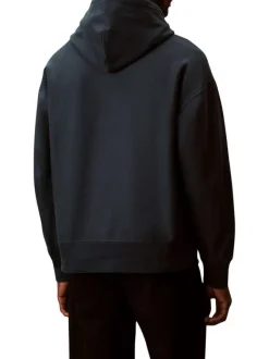 Sweat en coton marine à coupe droite pourvu d'un col à capuche