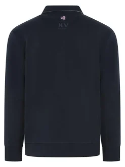 Sweat en coton marine en maille piquée avec un col à revers et une coupe droite