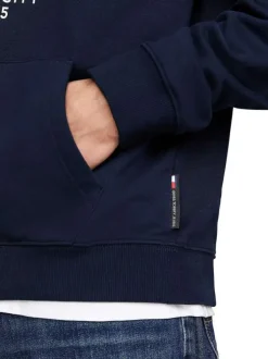 Sweat en coton marine à imprimé graffiti droit avec une capuche
