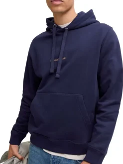 Sweat en coton marine uni avec un col à capuche et cordon de serrage