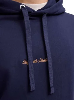 Sweat en coton marine uni avec un col à capuche et cordon de serrage