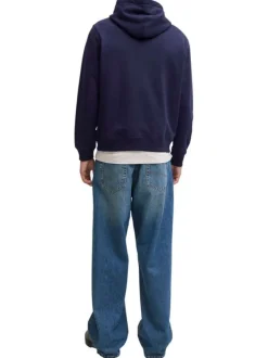 Sweat en coton marine uni avec un col à capuche et cordon de serrage