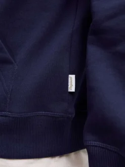 Sweat en coton marine uni avec un col à capuche et cordon de serrage