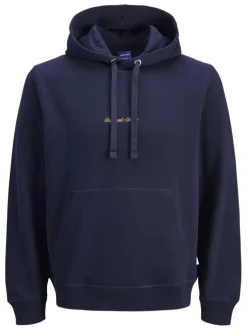 Sweat en coton marine uni avec un col à capuche et cordon de serrage