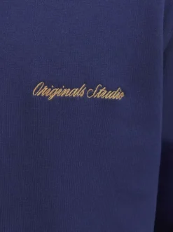 Sweat en coton marine uni avec un col montant et fermeture à glissière