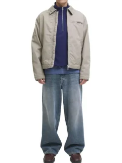 Sweat en coton marine uni avec un col montant et fermeture à glissière