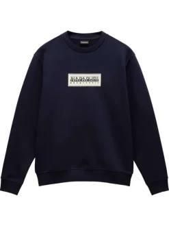 Sweat en coton marine uni avec un col rond et une coupe droite