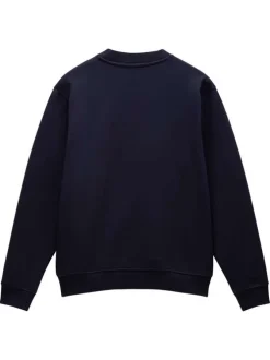 Sweat en coton marine uni avec un col rond et une coupe droite