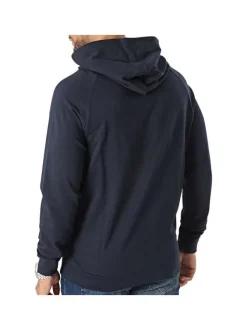 Sweat en coton marine uni avec une capuche et une fermeture zippée