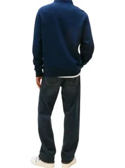 Sweat en coton marine uni avec une coupe droite et un col camionneur