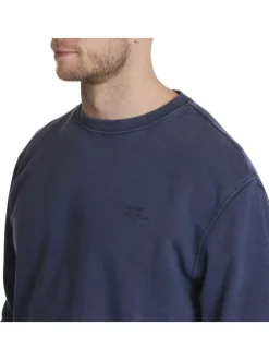Sweat en coton marine uni avec une coupe droite et un col rond