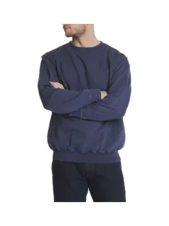 Sweat en coton marine uni avec une coupe droite et un col rond