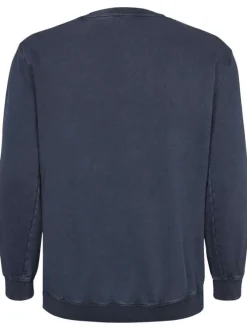 Sweat en coton marine uni avec une coupe droite et un col rond