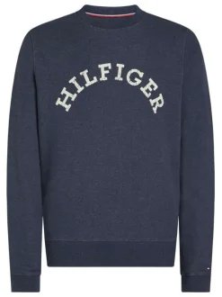 Sweat en coton marine uni avec une coupe droite et un col rond