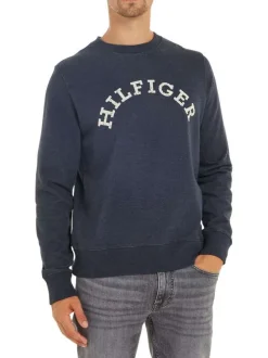 Sweat en coton marine uni avec une coupe droite et un col rond