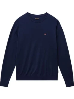 Sweat en coton marine uni avec une coupe droite et un col rond