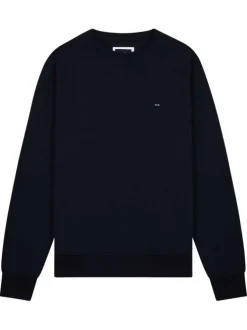 Sweat en coton marine uni avec une coupe droite et un col rond