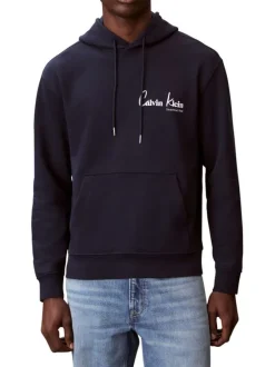 Sweat en coton marine uni avec une coupe droite et une capuche
