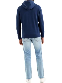 Sweat en coton marine uni à coupe droite avec col à capuche et logo rouge