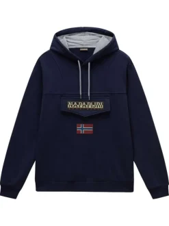 Sweat en coton marine uni à coupe droite avec un col à capuche