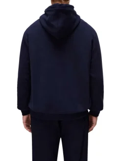 Sweat en coton marine uni à coupe droite avec un col à capuche