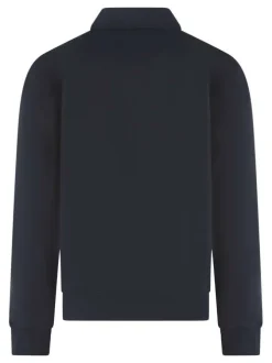 Sweat en coton marine uni à coupe droite avec un col polo et une poche kangourou