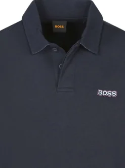 Sweat en coton marine uni à coupe droite avec un col polo et une poche kangourou