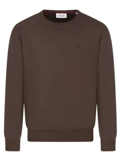 Sweat en coton marron uni avec une coupe droite et un col rond
