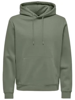Sweat en coton mélangé ardoise uni droit à capuche avec poche kangourou