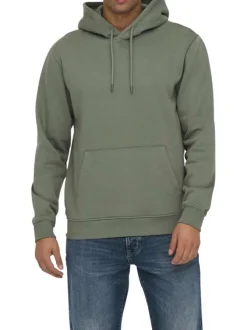 Sweat en coton mélangé ardoise uni droit à capuche avec poche kangourou