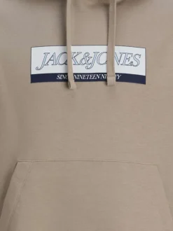 Sweat en coton mélangé beige avec logo bleu imprimé et un col à capuche