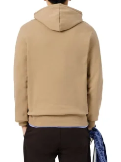 Sweat en coton mélangé beige avec un col à capuche et cordons de serrage