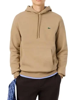 Sweat en coton mélangé beige avec un col à capuche et cordons de serrage