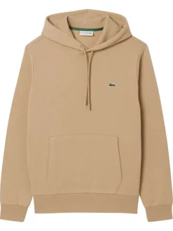 Sweat en coton mélangé beige avec un col à capuche et cordons de serrage