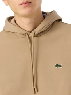 Sweat en coton mélangé beige avec un col à capuche et cordons de serrage