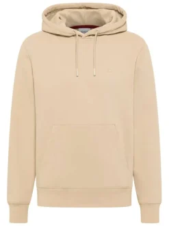 Sweat en coton mélangé beige uni avec une coupe droite et un col à capuche