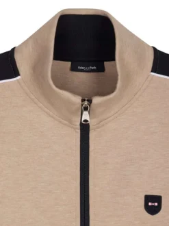 Sweat en coton mélangé beige uni avec une coupe droite et un col montant