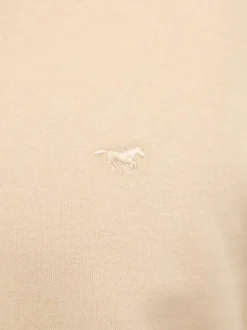 Sweat en coton mélangé beige uni avec une coupe droite et un col rond