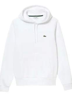 Sweat en coton mélangé blanc uni coupe droite avec un col à capuche