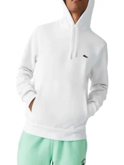 Sweat en coton mélangé blanc uni coupe droite avec un col à capuche