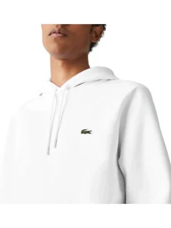 Sweat en coton mélangé blanc uni coupe droite avec un col à capuche