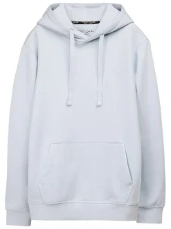 Sweat en coton mélangé bleu clair à coupe droite pourvu d'un col à capuche