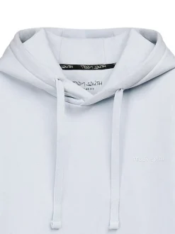 Sweat en coton mélangé bleu clair à coupe droite pourvu d'un col à capuche