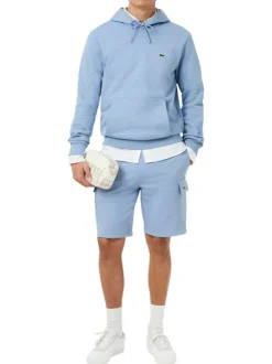 Sweat en coton mélangé bleu à coupe ajustée pourvu d'un col rond