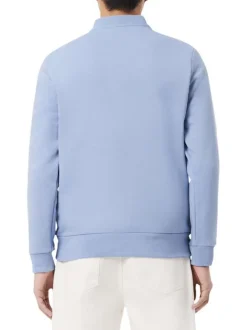Sweat en coton mélangé bleu à coupe ajustée pourvu d'un col rond