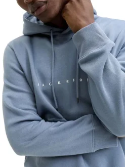 Sweat en coton mélangé bleu à coupe droite pourvu d'un col à capuche