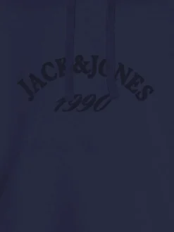 Sweat en coton mélangé bleu marine uni avec une coupe droite et un col à capuche