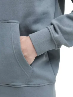 Sweat en coton mélangé bleu uni avec une coupe droite et un col à capuche
