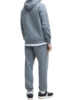 Sweat en coton mélangé bleu uni avec une coupe droite et un col à capuche