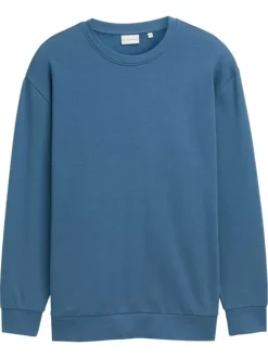 Sweat en coton mélangé bleu uni avec une coupe droite et un col rond